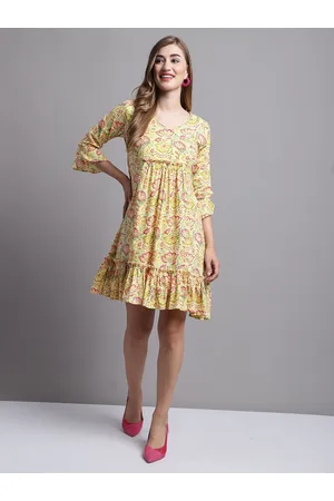 Rajnandini Floral Printed Bell Sleeve Cotton A-Line Dress