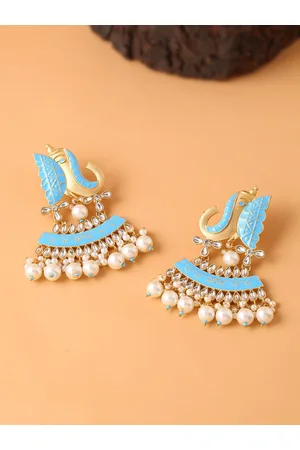 Celebravo Brass-Plated Meenakari Elephant Shaped Drop Earrings