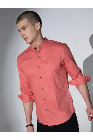 Hubberholme Men Peach-Coloured Slim Fit Solid Twill Weave Casual Shirt