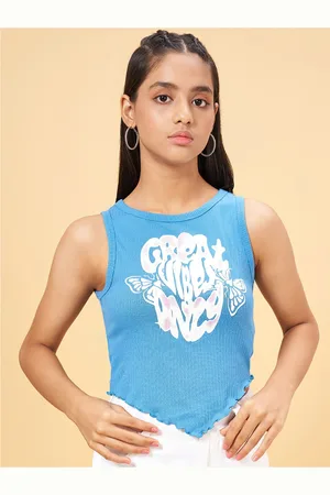Pantaloons Girls Typography Printed Sleeveless Cotton Crop Top