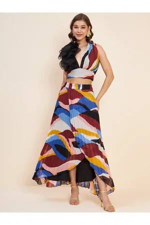 Antheaa Blue Printed Crop Top & Skirt