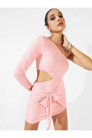 Campus Pink Self Design Cut-Out Sheath Mini Dress