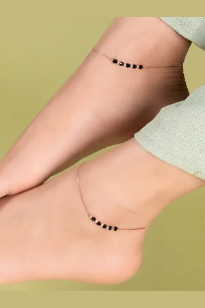 Zavya Women Set of 2 Rose Gold-Plated Beaded 925 Sterling Silver Anklet