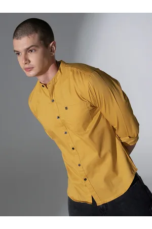 Hubberholme Men Yellow Slim Fit Solid Twill Weave Casual Shirt