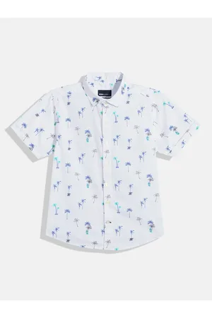 M&H Boys White Printed Pure Cotton Casual Shirt