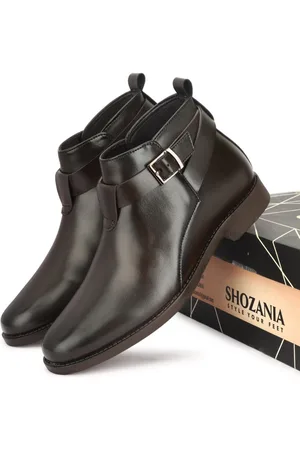 SHOZANIA Men JODHPURI Mid Top Leather Regular Boots With Buckle Detail