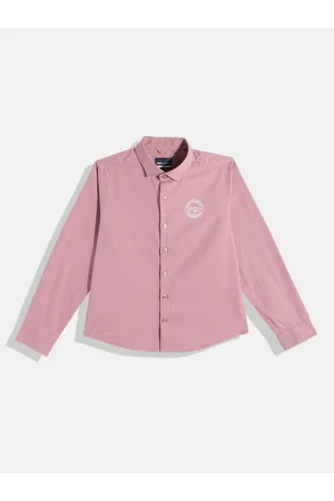 M&H Boys Solid Opaque Pure Cotton Casual Shirt With Minimal Typography Print