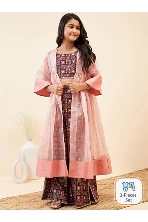 Stylo Bug Girls Ethnic Motif Printed Top With Palazzos With Shrug