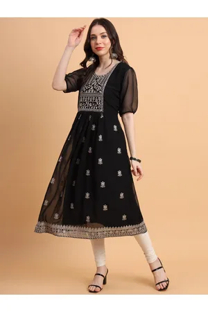 HERE&NOW Ethnic Motifs Embroidered Georgette Anarkali Kurta
