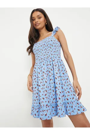 Dorothy Perkins Petite Floral Print Smocked Ruffle A-Line Dress