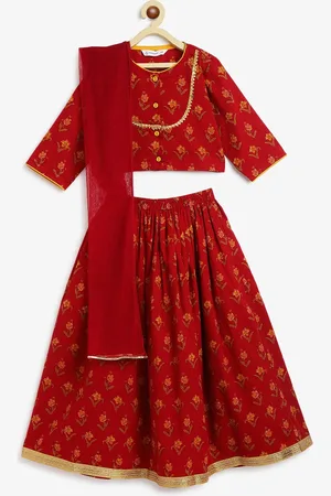 Campana Girls Floral Printed Ready to Wear Cotton Lehenga & Blouse With Dupatta