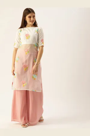 Ethnovog Floral Woven Design Boat Neck Organza Straight Kurta
