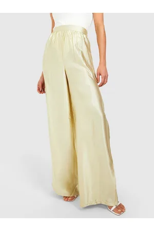 Boohoo Women Satin Finish Flared Pleated Trousers