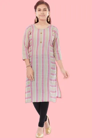 Aarika Girls Striped Pure Cotton Kurta With Leggings