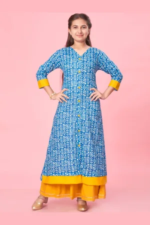 Aarika Girls Abstract Printed Pure Cotton Kurta With Skirt