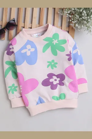 BUMZEE Girls Floral Printed Cotton Pullover Sweatshirt