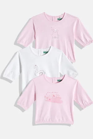 Benetton Infant Girls Pack of 3 Printed Pure Cotton Blouson Tops