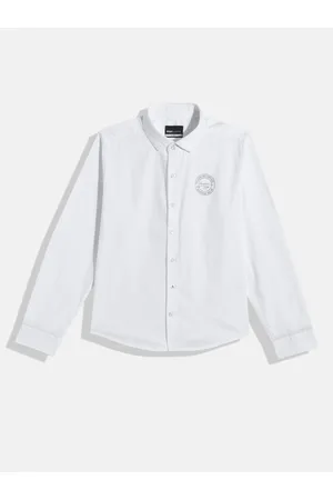 M&H Boys Solid Opaque Pure Cotton Casual Shirt With Minimal Typography Print