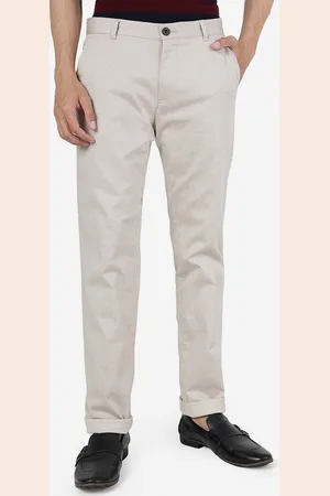 JADE BLUE Men Mid Rise Self Design Plain Pure Cotton Slim Fit Trousers