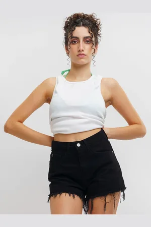 FREAKINS Women Skinny Fit High-Rise Pure Cotton Denim Shorts