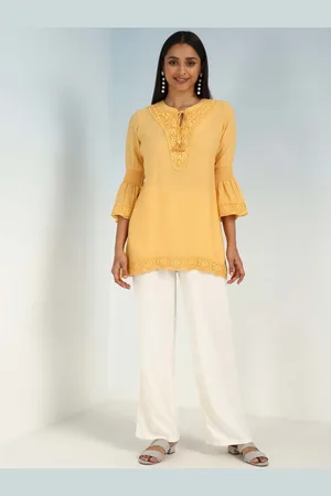 Lakshita Ethnic Motifs Embroidered Tie-Up Neck Bell Sleeves Kurti