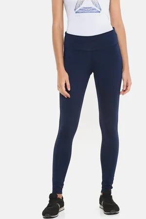 Reebok Women Navy Solid Workout PP Tights