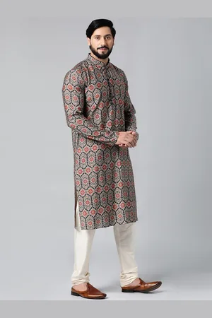 TheEthnic.Co Ethnic Motifs Printed Band Collar Kurta with Pyjamas
