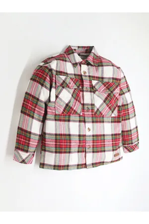Cherry Crumble Kids Tartan Checks Spread Collar Checked Cotton Casual Shirt