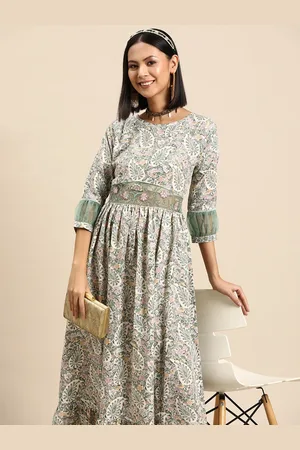 Sangria Floral Printed Embroidered Fit & Flare Maxi Dress