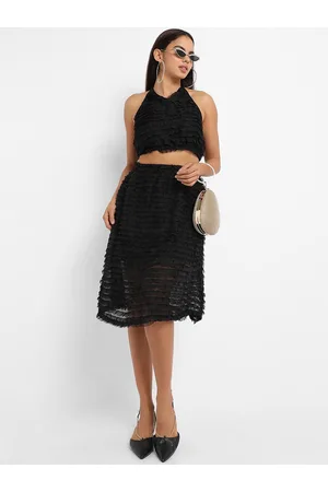 Campus Ruffled Crop Top & A-Line Knee-Length Skirt Co-Ords