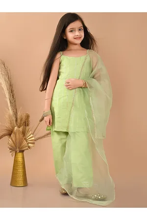 LilPicks Girls Striped Regular Gotta Patti Kurta With Palazzos & Dupatta