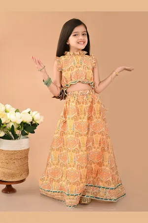 LilPicks Girls Printed Silk Ready to Wear Lehenga with Blouse