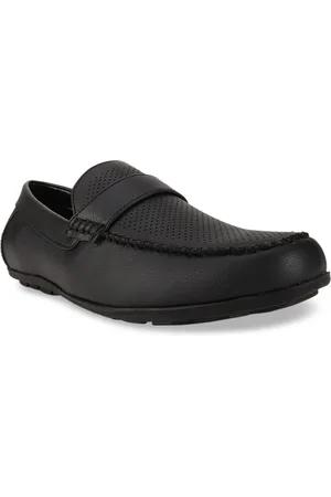 Bata Men Black Perforations PU Loafers