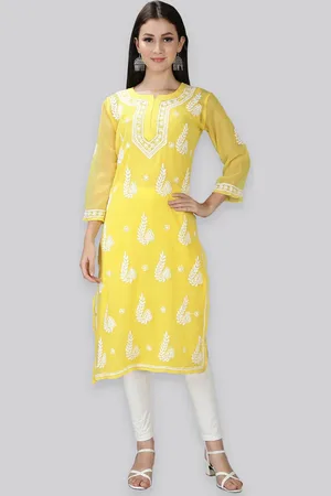 Seva Chikan Ethnic Motifs Embroidered Georgette Kurta With Slip