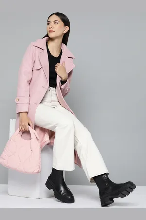 Chemistry Women Pink Melange Solid Longline Overcoat