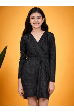 pspeaches Girls Self Design V-Neck Sheen Bling & Sparkly Wrap Dress