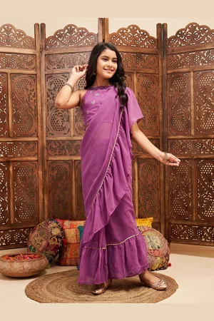 Stylo Bug Girls Gotta Patti Lehenga Saree With Stitched Blouse