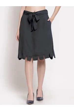 black solid a-line skirt