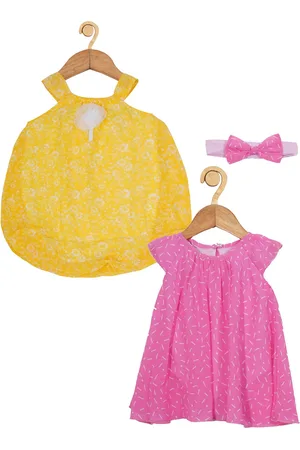 Creative Infant Girls Pack Of 2 Geometric Printed A-Line Dress With Attached Bodysuit
