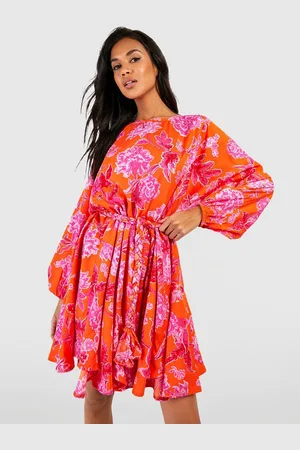 Boohoo Floral Print Puff Sleeves A-Line Mini Dress