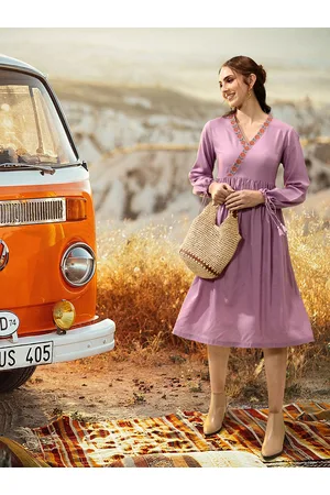 Sangria Flared Hem Ethnic Wrap Dress