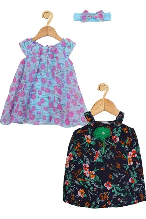 Creative Infants Pack Of 2 Floral Printed A-Line Dress With Attached Bodysuit