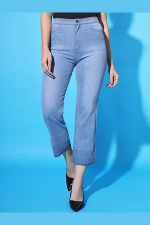 BAESD Women Flared High-Rise Clean Look Cotton Cropped Jeans