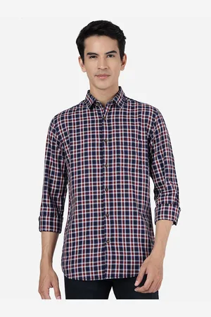 JADE BLUE Slim Fit Tartan Checks Spread Collar Long Sleeve Pocket Cotton Casual Shirt