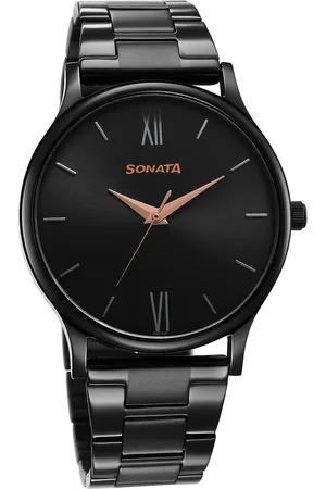 Sonata Men Brass Dial & Stainless Steel Bracelet Style Straps Analogue Watch 77105NM03W