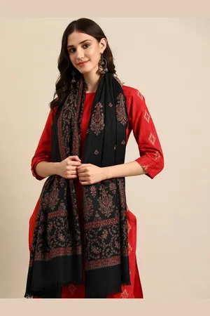 Sangria Black Ethnic Motifs Woven Design Shawl
