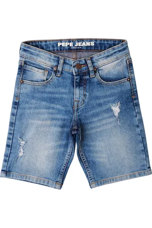 Pepe Jeans Boys Mid-Rise Slim Fit Washed Distressed Stretchable Denim Shorts