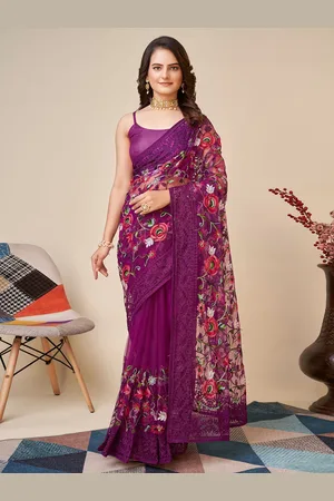 VAIRAGEE Floral Embroidered Net Saree