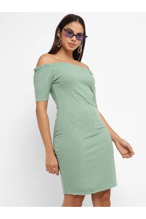 Campus Ribbed Off-Shoulder Cotton Sheath Dress