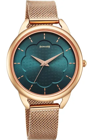 Sonata Women Brass Dial & Stainless Steel Bracelet Style Straps Analogue Watch 87051WM01